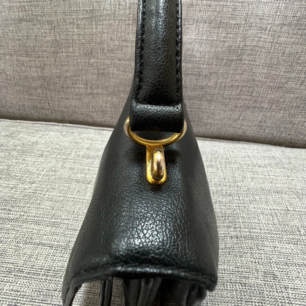 Vintage 1950s Pebble Leather Top Handle Mid-Century Structured Black Satchel Bag - Picture 14 of 16